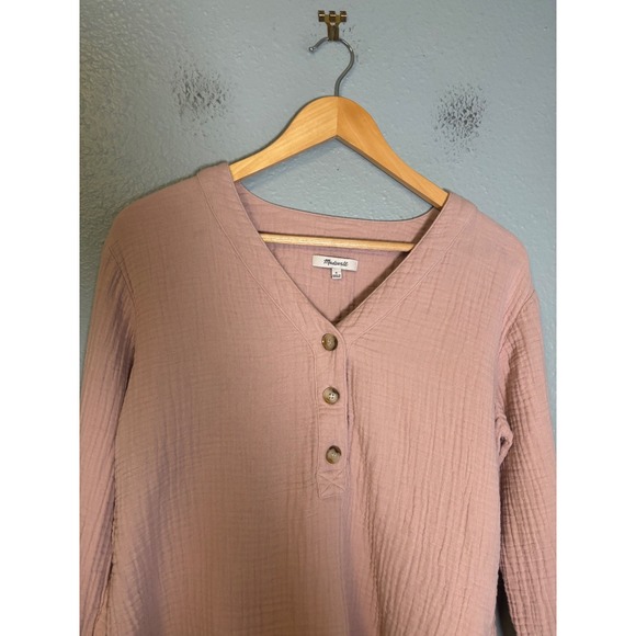 Madewell Lightspun Evert Long Sleeve Henley Top Wisteria Dove Pink Size Small - Picture 4 of 11